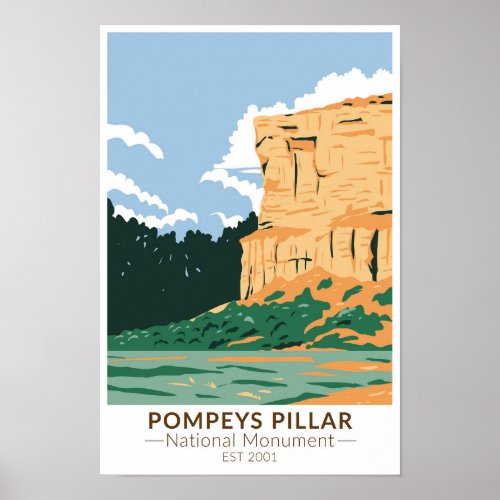 Pompeys Pillar National Monument Montana Vintage Poster