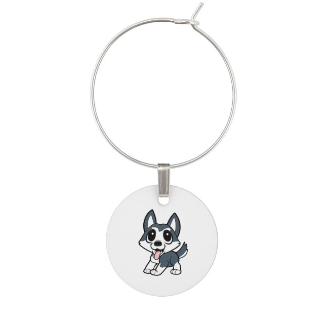 pomsky cartoon.png wine glass charm (Front)