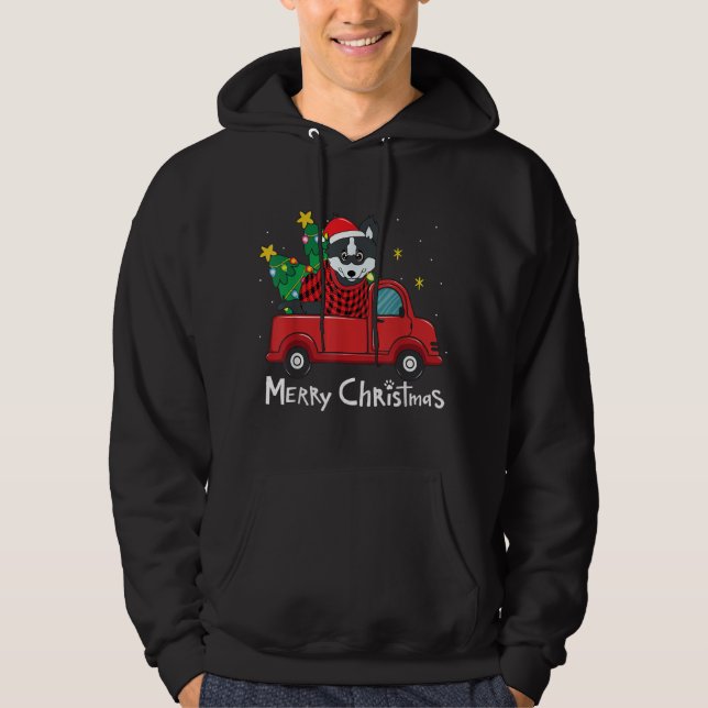 Pomsky Christmas Truck Tree Mom Dad Dog Xmas Gift Hoodie (Front)