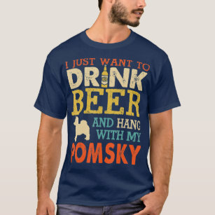 Pomsky Dad Drink Beer Hang With Dog Funny Men T-Shirt