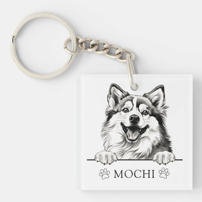 Pomsky Dog Hand Drawing Personalized Keychain (Front)