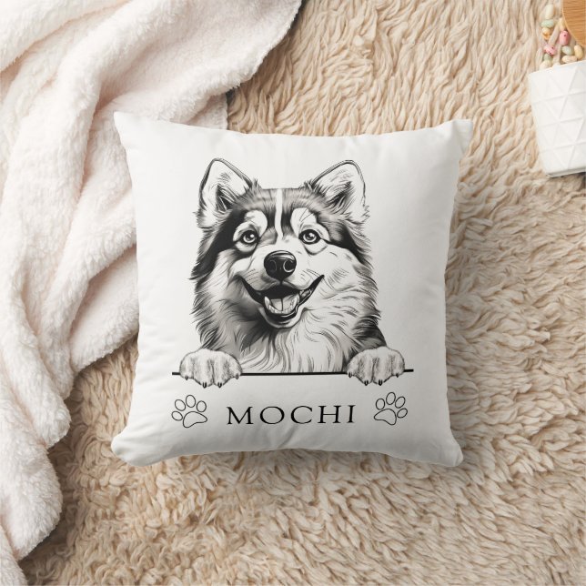 Pomsky Dog Hand Drawing Personalized  Throw Pillow (Blanket)