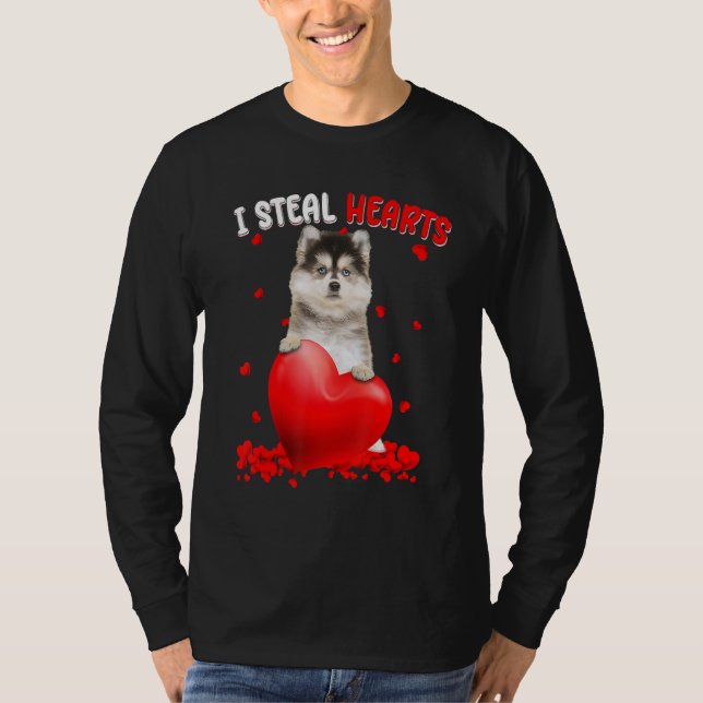 Pomsky Dog I Steal Hearts Cute Valentine Day Women T-Shirt (Front)