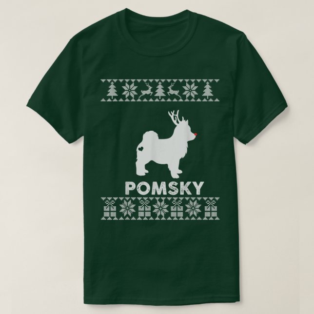 Pomsky Dog Lover Christmas Reindeer Ugly Christmas T-Shirt (Design Front)