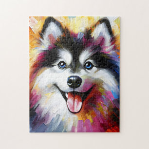 Pomsky Dog Portrait Acrylic Art Print Dog Lover Jigsaw Puzzle