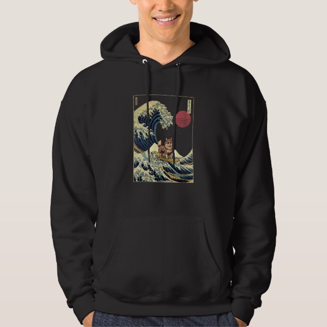 Pomsky Japanese Kanagawa Wave  Surf Dog Hoodie (Front)
