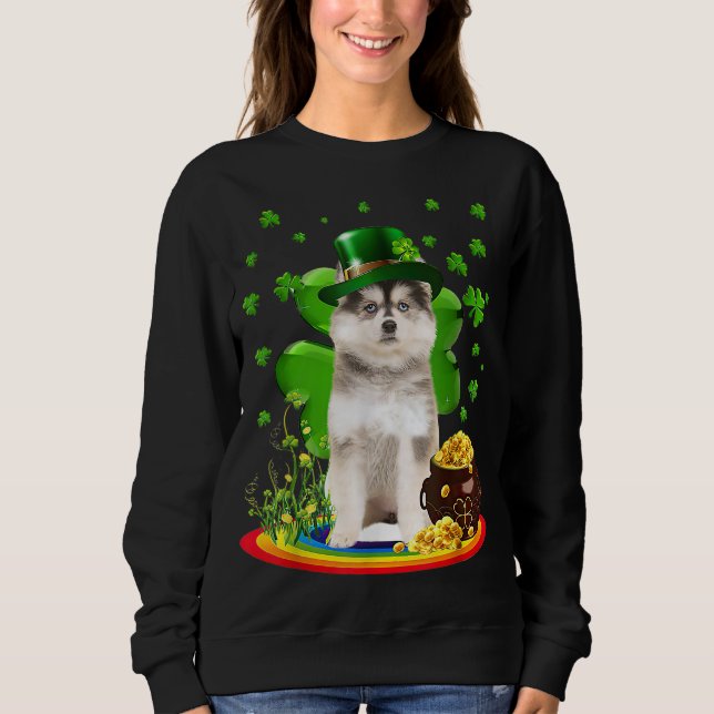 Pomsky St Patricks Day Lover Irish Shamrock Dog Lo Sweatshirt (Front)