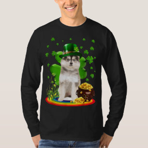 Pomsky St Patricks Day Lover Irish Shamrock Dog Lo T-Shirt