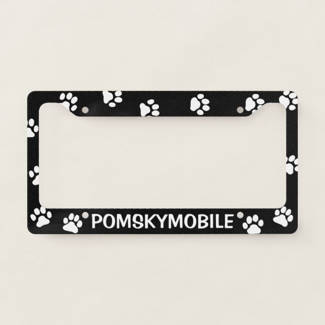 POMSKYMOBILE | Dog Paw Prints | Pomsky Lover's License Plate Frame (Front)