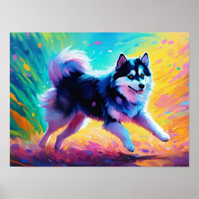 "Pomsky's Dance: Vibrant Freedom in Art" Poster (Front)