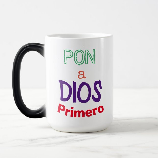 pon a Dios Primero Button Color Morph Mug (Left)