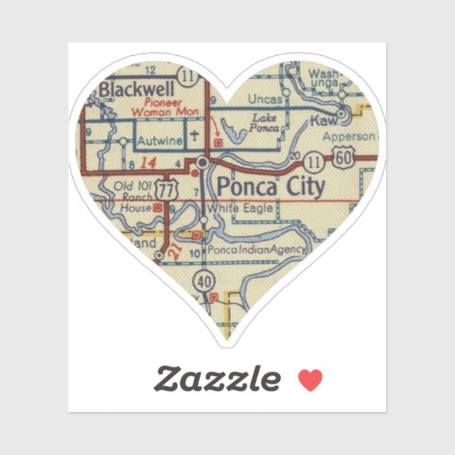 Ponca City OK Retro Map Sticker (Sheet)