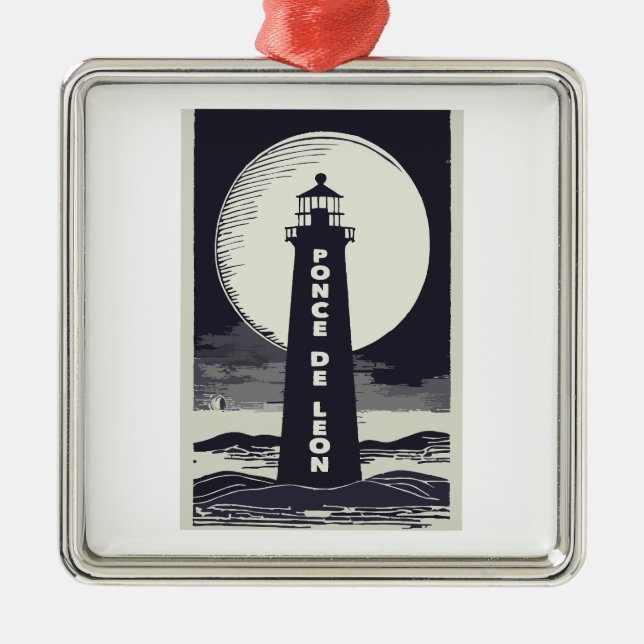 Ponce De Leon Lighthouse Moon Metal Ornament (Front)