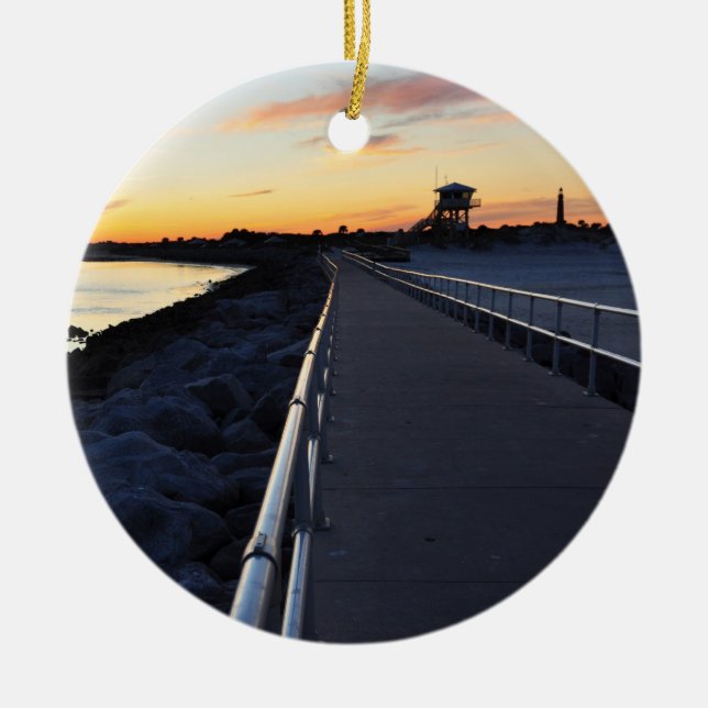 Ponce Inlet Beach Sunset Jetty Florida Ornament (Front)