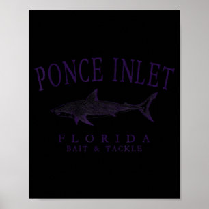 Ponce inlet florida shark vintage plum art fishing poster