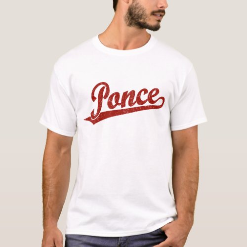 Ponce script logo in red distressed T_Shirt
