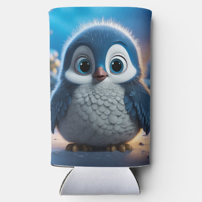 Poncho - A smooth baby penguin Seltzer Can Cooler (Back)