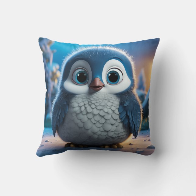 Poncho - A smooth baby penguin Throw Pillow (Back)