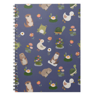 Pond Animals & Lily Pads on Dark Blue Notebook