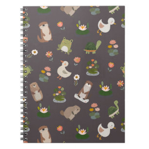 Pond Animals & Lily Pads on Dark Gray Notebook