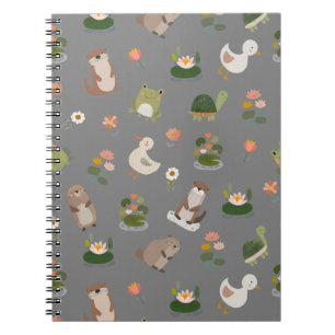 Pond Animals & Lily Pads on Gray Notebook