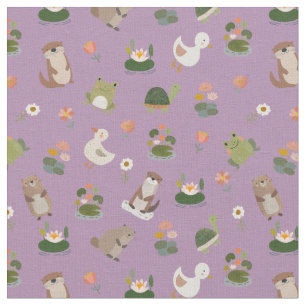 Pond Animals & Lily Pads on Light Purple Fabric