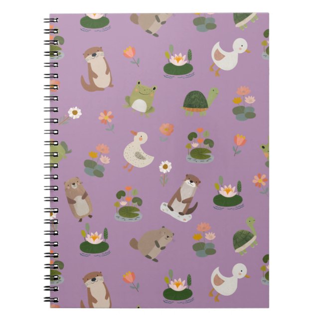 Pond Animals & Lily Pads on Light Purple Notebook (Front)