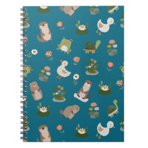 Pond Animals & Lily Pads on Teal Notebook