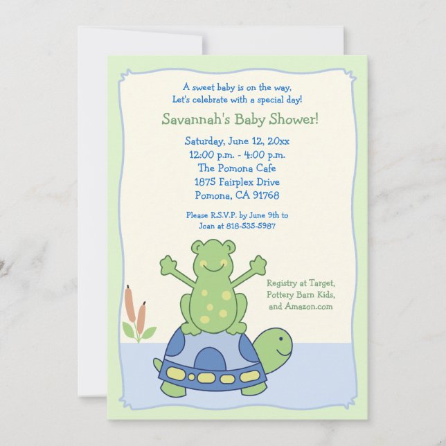 Pond Friends Frog Turtle Baby Shower Invitation (Front)