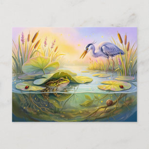Pond Frog Hiding Under Lily Pads from a Hunting He Postcard