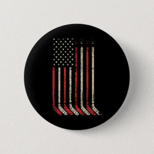 Pond Hockey Player American Flag Shinny  Button