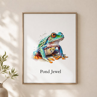 Pond Jewel Frog Watercolor Metal Print