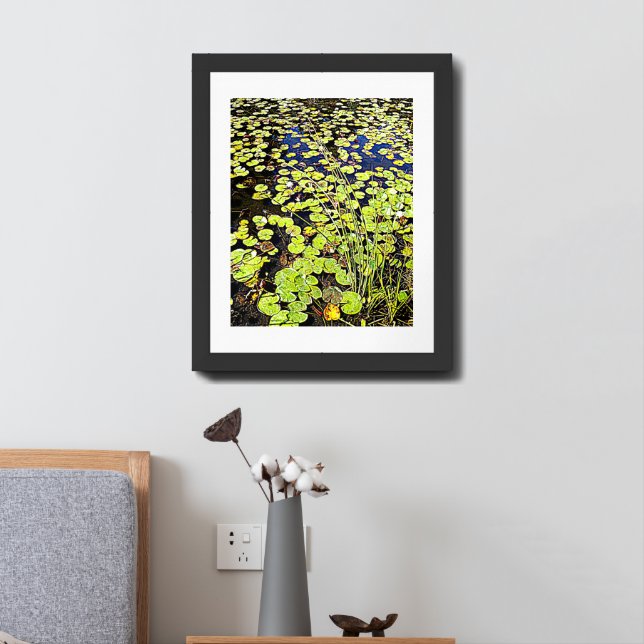 Pond Lily Pads and Reeds Floral Framed Art (Bedside)