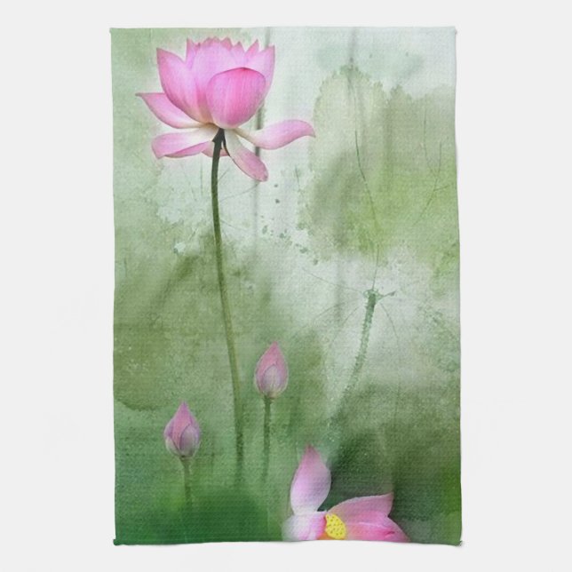 POND LOTUS l Chinese Brush Painting Art Towel (Vertical)