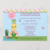 Cute Frog Blue Green Plaid Baby Shower Invitations