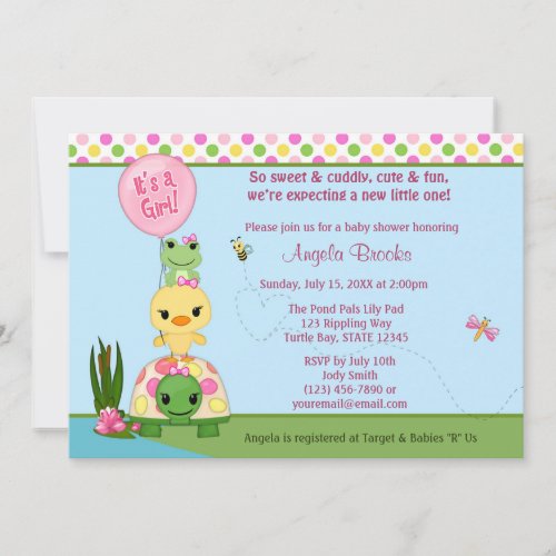 Pond Pals Baby Shower Invitation Duck Frog GIRLS