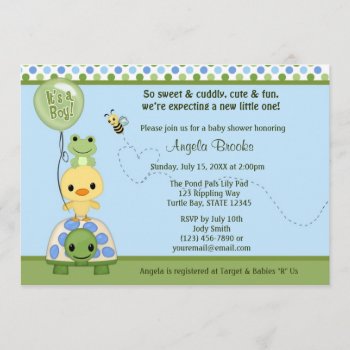 Pond Pals Duck Baby Shower Invitation Frog Turtle by MonkeyHutDesigns at Zazzle