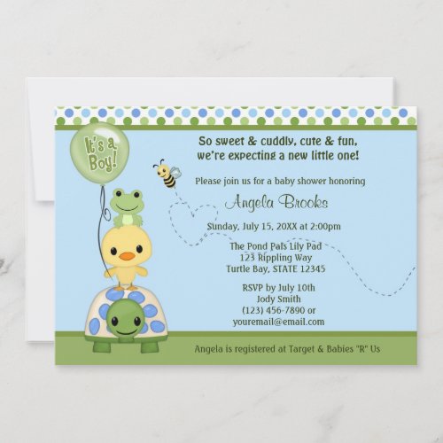 Pond Pals Duck Baby Shower Invitation Frog Turtle