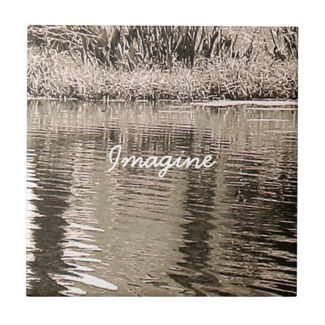 Pond Sepia Photograph Tile Trivet (Front)