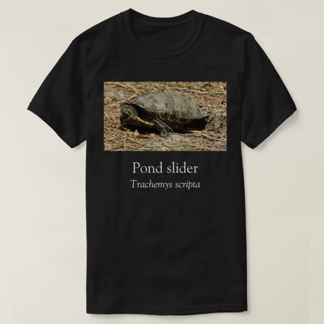 Pond Slider Turtle Black T-shirt (Design Front)