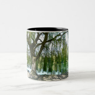 Pond through the Weeping Willow Tree Two-Tone Coffee Mug
