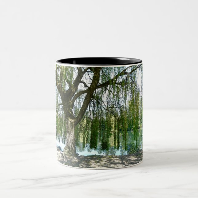 Pond through the Weeping Willow Tree Two-Tone Coffee Mug (Center)