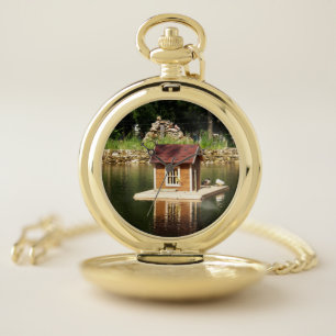 Pond with bird house pocket watch