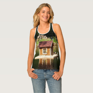 Pond with bird house with an alpine slide tank top