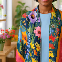 Pond with Bright Flowers and Butterflies Art