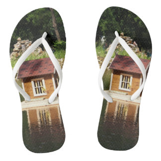 Pond with duck house and alphine slide flip flops