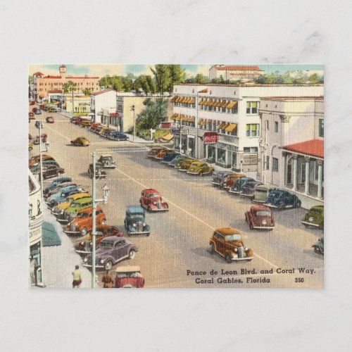 Ponde de Leon Blvd Vintage Coral Gables Florida Postcard