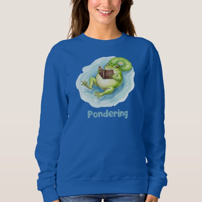 Pondering Frog Reading Book  Sweatshirt (Front)