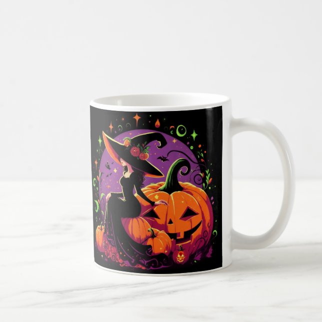 Pondering Witch Sitting on a Pumpkin Coffee Mug (Right)