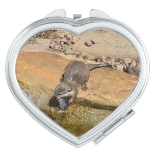 **"Pondside Feast: An Otter and His Catch"** Compact Mirror